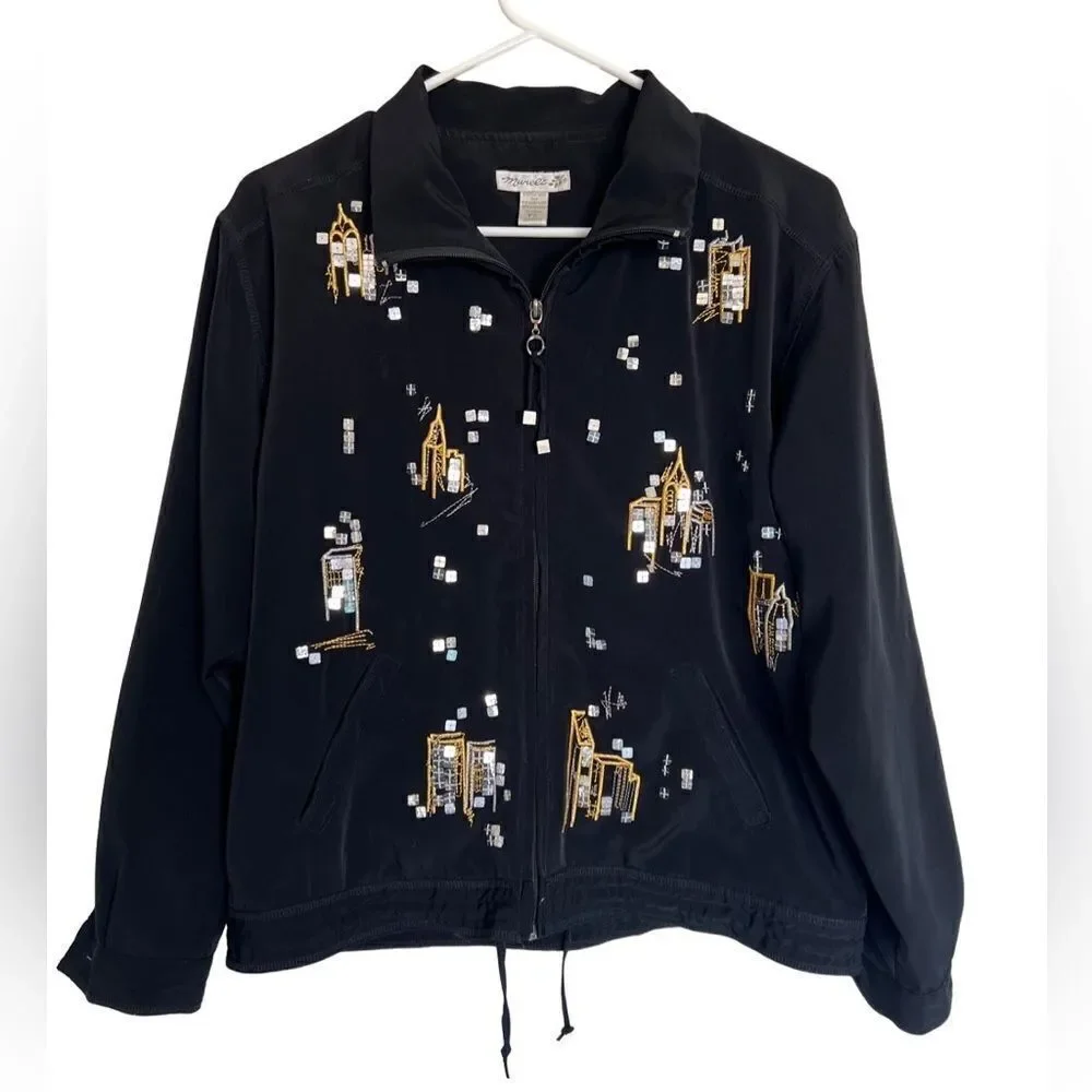 Mureli Women's Size PS Jacket Black Long Sleeve Full Zip Embroidered Vintage